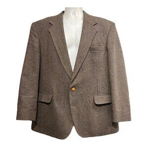 Austin Reed Vintage 46 Wool Blend‎ Tweed Jacket Blazer 2 Wood Button Elbow Patch